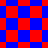 Red and blue square form a shifting pattern with some squares rotated into diamond shapes on a