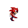 Six pixel-art frames of a red anthropomorphic hedgehog character in various running poses against a solid gray background.