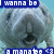 Pixelated image of a polar bear with blue text banners reading "I wanna be" at top and "a monster" at bottom.