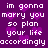 Pixelated purple background with white text repeating 'im gonna marry you so plan your life accordingly' and faint purple heart shapes.