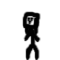 Pixelated black-and-white icon set with three distinct stick-figure characters, text reading "Bobina," and a downward arrow on gray background.