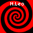 Four identical red and black spiral patterns arranged in a with white text "M.Leo" at the top of each spiral
