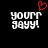 Pixelated text 'yOuRr gAyY!' with a red heart symbol above the left instance on black background.