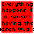 Red square with black pixelated text reading "Everything happens 4 a reason having the season wud b" on red background.