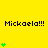 Yellow background with repeated 'Mickaela!!!' text and green heart symbols in varying quantities across three