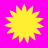 Four identical yellow starburst shapes on a solid magenta background, arranged in a with no visible animation changes