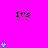 Bright pink background with repeated black text "It's" and cyan heart symbols in vertical stacks of varying heights.
