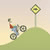 Pixelated scene shows a BMX rider mid-backflip on a green hill with a yellow signpost in the background.