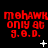 Red pixelated text 'mohawk only at J.O.D.' on black background with white star and cross symbols, animated changes in star/cross positions and small white dots.
