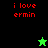 Red text 'i love ermin' on black and green backgrounds with a small star icon changing color.