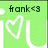 Green background with dark green text 'frank<3' and white heart outline symbol.
