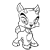 Pixelated grayscale image of a cartoon animal with large ears, black eyes and nose, standing upright on two legs.