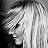 A black-and-white pixelated image of a woman's face with long hair, paired with white text on a black background reading "ironic that her initials are BS".