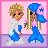 Pixel art animation of two characters in a sequence showing changing poses and clothing, with text below reading "I WILL LOVE U 4-EVA" on pink backgrounds.