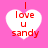 Four identical heart-shaped icons with red text on a pink background, each displaying 'I love u sandy' in pixelated font.