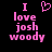 Pixelated pink text on black background reads "I love josh woody" with a heart symbol above the word "love", displayed in two side-by-side frames.