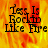 Animated icon with fiery background and text 'Less Is Rockin Like Fire' in black pixelated font, showing a static frame and a grayed-out frame.