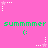 Pixelated pink background with green 'summmmer' text and small smiley faces, surrounded by white and pink star-shaped decorations.