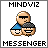 Pixel art image with three cartoonish heads, top text reading MINDVIZ, bottom text reading MESSENGER, all in black block letters.