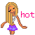 A 4-frame pixel art animation of a blonde cartoon girl in a purple skirt with the word "hot" displayed next to her, each frame showing different text color combinations.