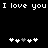 Pixelated text "I love you" repeats across top, with two of heart symbols below on black background