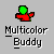 Six pixelated Multicolor Buddy icons arranged in two , each with distinct color combinations for head and body