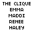 three and four displaying names under 'THE CLIQUE' header with alternating light blue highlights on individual name