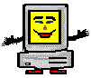 A 3x3 grid of pixelated computer monitor icons with yellow faces, each in a different pose across nine frames.