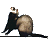 Pixelated static icon of a ferret-like animal in motion, holding an object above its head against a gray background.