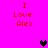 Bright pink background with red text reading "I Love Alex" in four corners and two pixelated hearts, one black center and one purple right side.