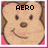 Pixelated cartoon face with brown hair, two eyes, a nose, and a smile; text changes from 'AERO' to 'LOVE' across frames.