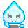 Pixelated water droplet icon with blue outline, light blue body, pink cheeks, and gray mouth; six variations show different arm positions.