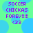 Pixelated text on a green background with blue circles, displaying 'SOCCER CHICKAS FOREV!!!!! <33' in purple, with no visible motion.
