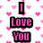 Pixelated text "I Love You" in pink with black outlines on a white background of small pink hearts, next to cyan text "CALEB" on light blue heart-patterned background.