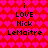 Red background with pink heart pattern, black text reading 'i LOVE Nick LeMaitre' repeated in two