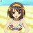 Pixelated anime-style character in bikini top on beach background with subtle eye and head position changes across frames.