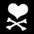Two white heart and crossbones icons with pink text labels on black background, one labeled 'loove' and the other 'hurts'.