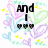 Pixelated text and heart symbols on a white background with pastel-colored heart outlines and yellow star accents.