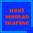 Four blue square with cyan borders display orange text reading 'next woman marine' and small pixelated symbols in the bottom-right corners