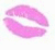 Pixelated pink lips forming a kissing shape on white background with subtle light blue and yellow pixel noise.