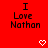 Red background with repeated black text "I Love Nathan" and white pixelated heart and arrow symbols in a