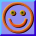 A 3x2 contact sheet of six animated frames showing a smiling face icon with changing eye expressions on a purple background.