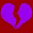 Two purple broken heart shapes on a solid red background, each heart split into two jagged pieces.