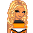 Pixel art cheerleader icon with orange, black, and white uniform showing multiple frames of motion including a pom-pom twirl.