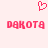 Pixelated pink heart symbol above two identical pixelated text strings reading 'DAKOTA' on a light pink background.