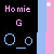Pixel art contact sheet showing three frames of an animated buddy icon with pink and blue vertical bars, black background text, and a cartoon face that changes expression across frames.