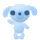 Four 40x40 pixel frames of a light blue cartoon dog mascot with large dark eyes, displayed in a 2x2 contact sheet on gray background.