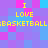 Pixelated text on a of purple, pink, and blue squares reads "I LOVE BASKETBALL" twice in yellow