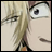 A 48x48 pixel buddy icon split into two sections: a close-up of an anime character's face on the left and text elements on the black right side.