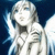 Static pixelated image of a figure with light hair and white clothing against dark blue background, appearing to hold an object near the chest.